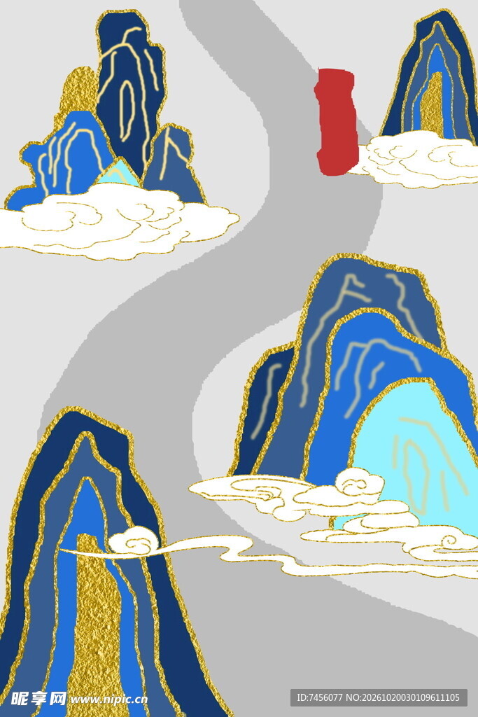 国潮古风山石插画