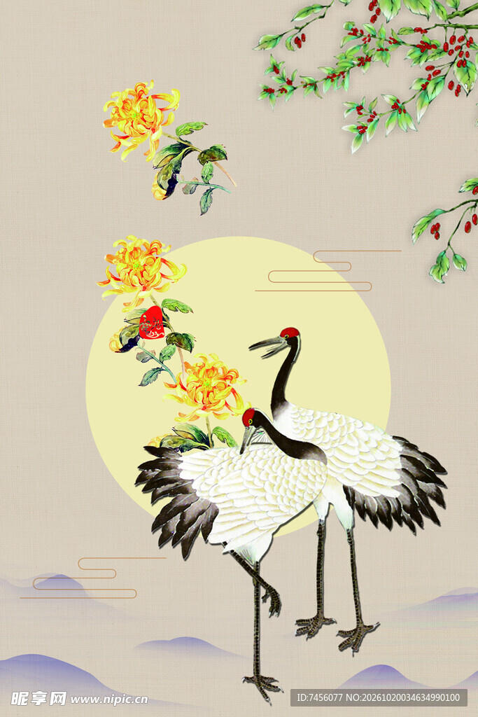 国风双鹤吉祥插画