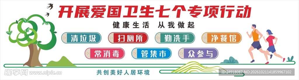开展爱国卫生行动文化墙宣传标语