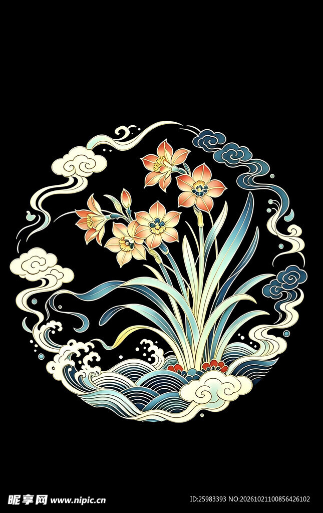 水仙祥云纹样