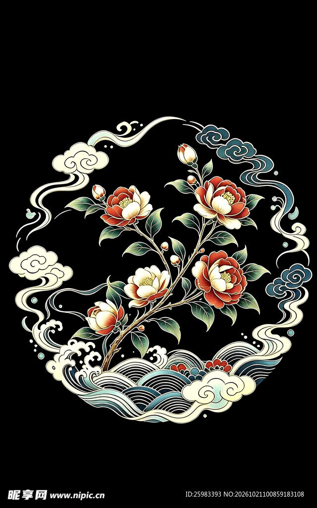 山茶祥云纹样