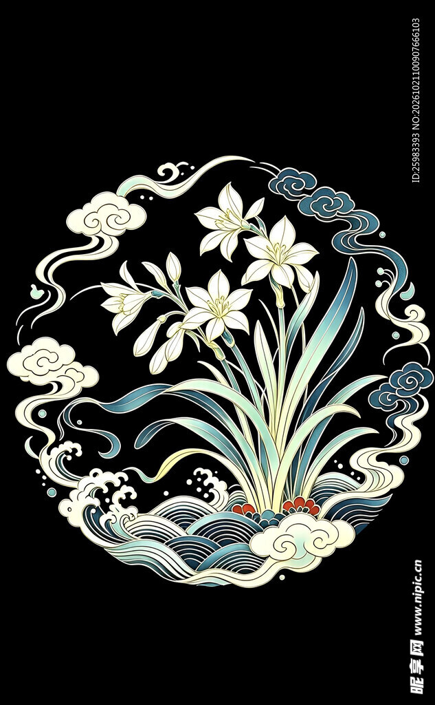 水仙祥云纹样