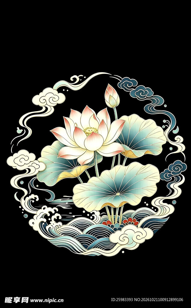 荷花祥云纹样