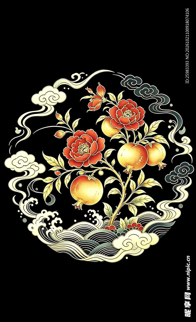石榴祥云纹样