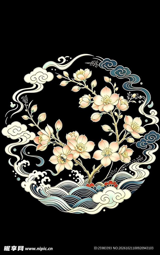 玉兰祥云纹样