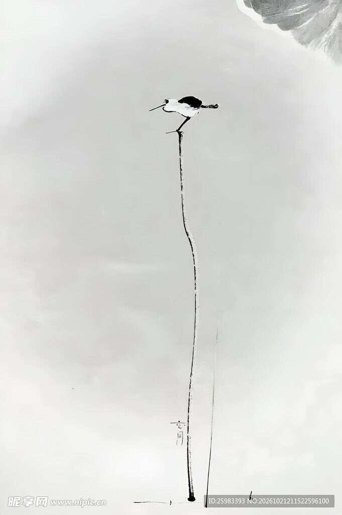 荷塘孤鹳图
