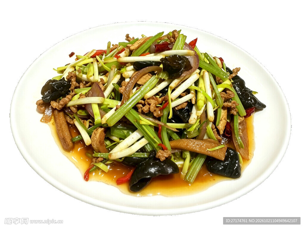 蒜黄木耳炒肉丝