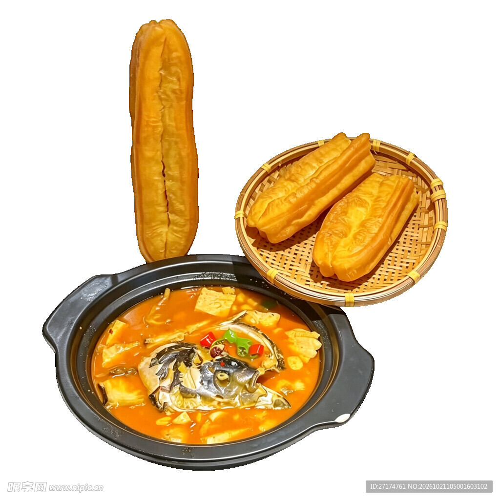 鱼头锅配香酥油条