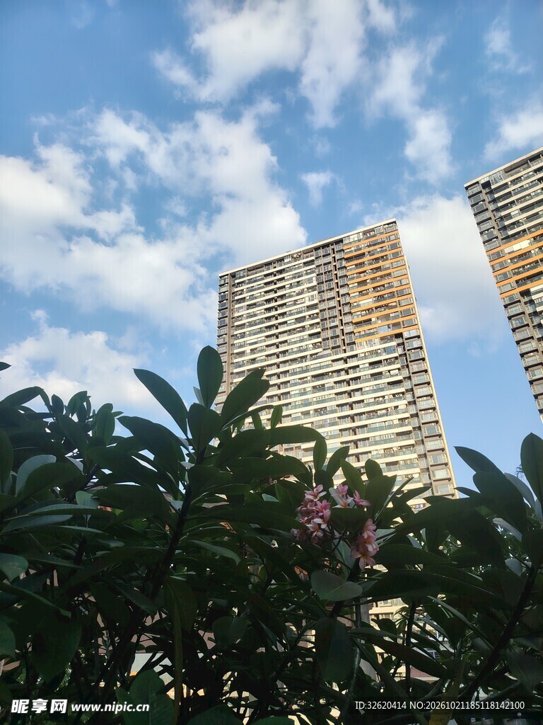 仰拍城市高层楼宇