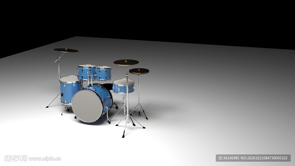 蓝色架子鼓3D模型