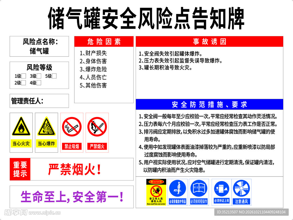 储气罐安全风险点告知牌