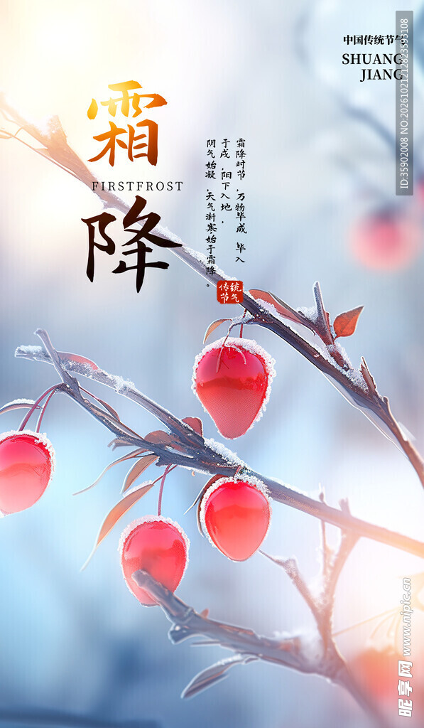 霜降节气柿子主题海报