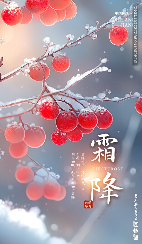 霜降红柿节气手绘插画