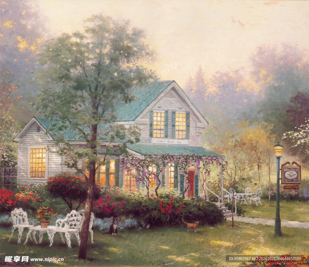温馨乡村小屋风景油画