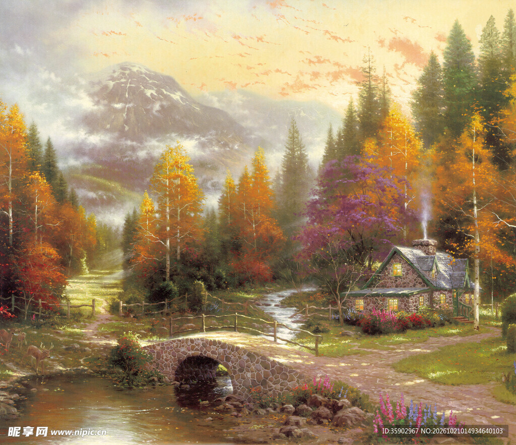 秋日乡村风景油画
