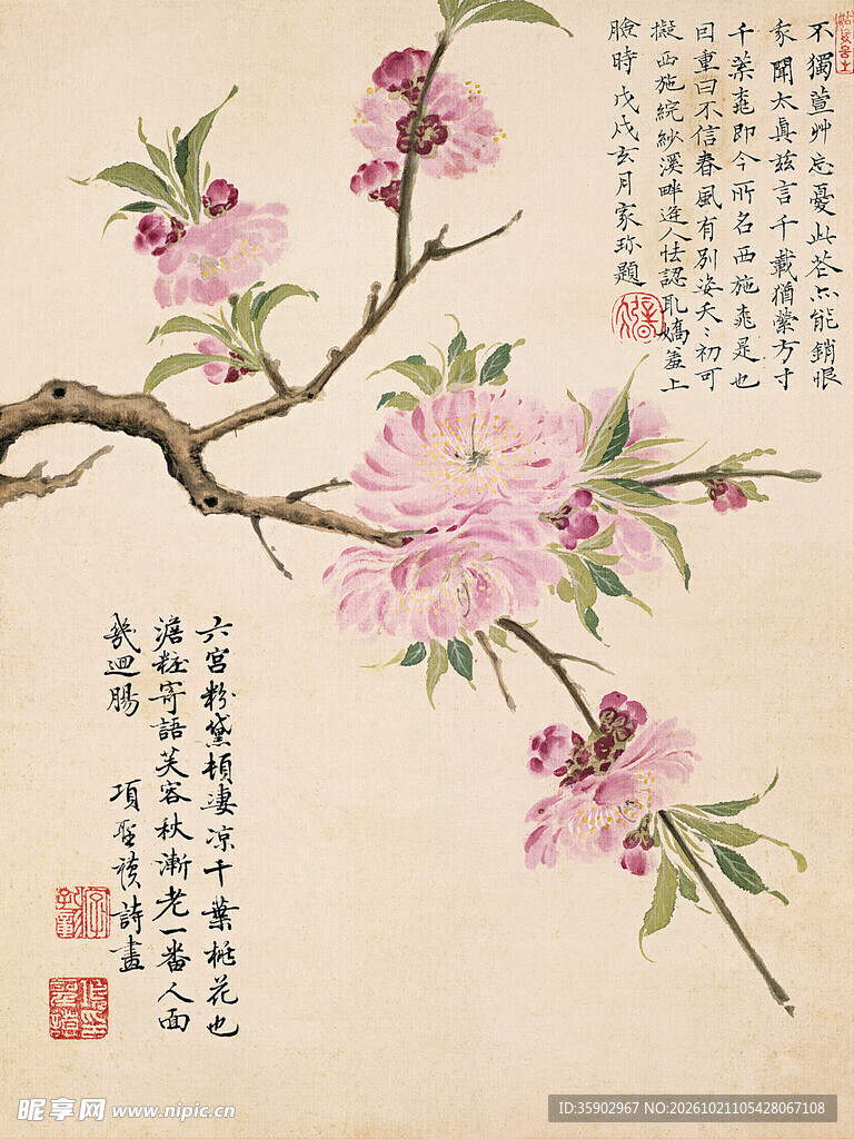 古风桃花工笔国画