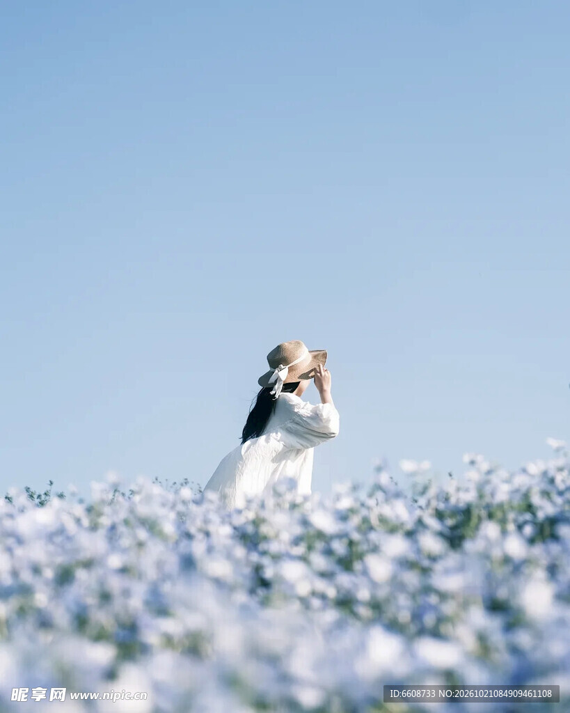 花田拍照的白衣少女