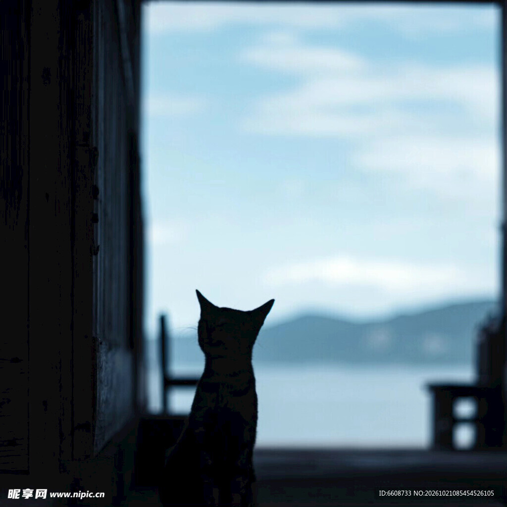窗边眺望的猫咪剪影