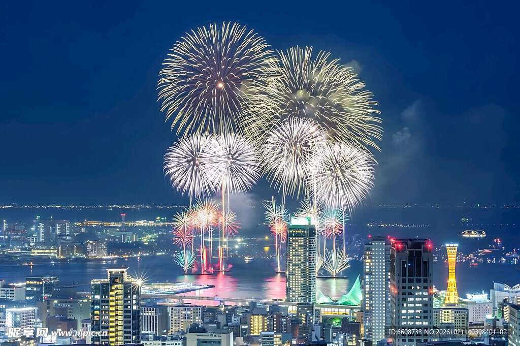 城市夜空烟花盛景