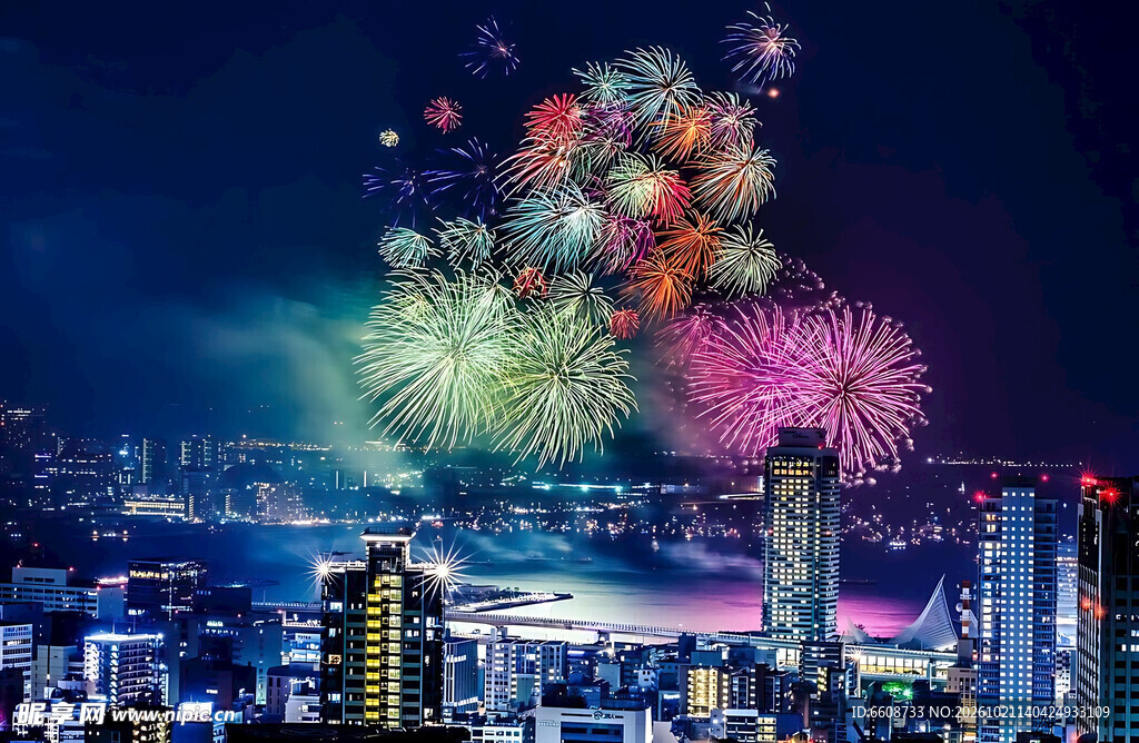 城市夜空绚烂烟花