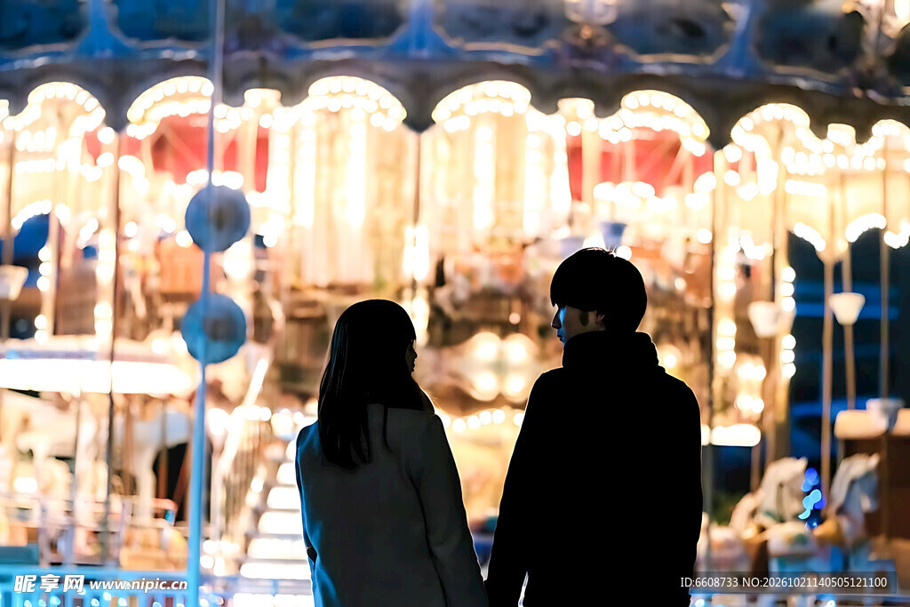 都市夜景双人剪影