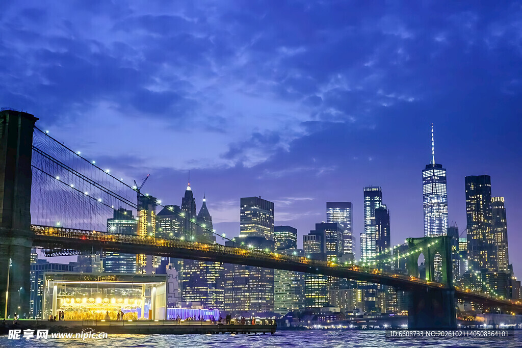 纽约布鲁克林大桥夜景