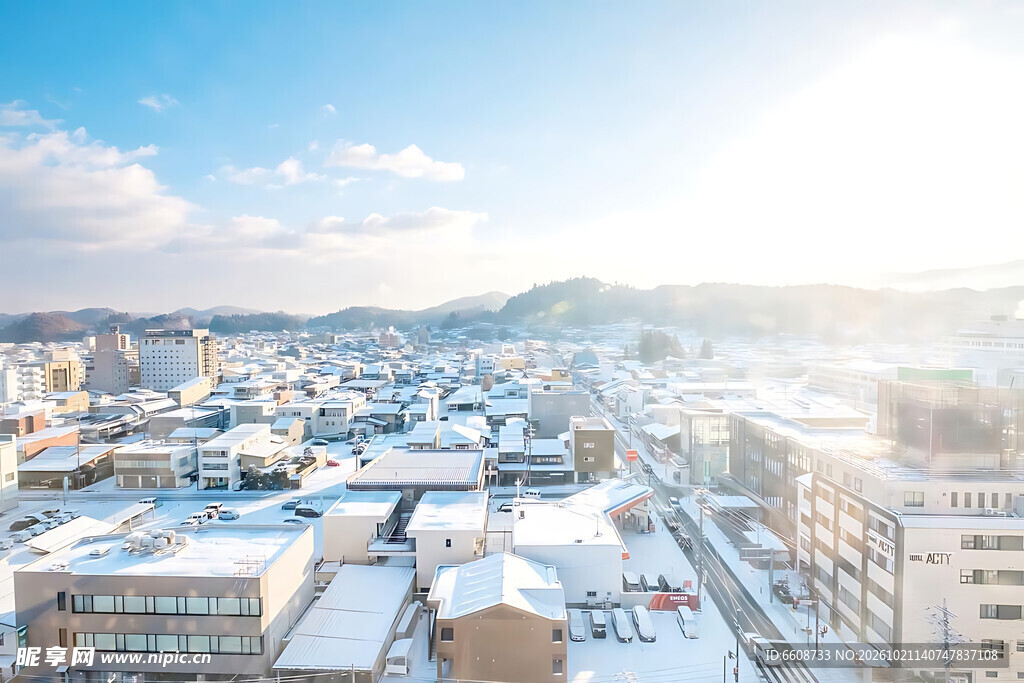 冬日雪后城市全景
