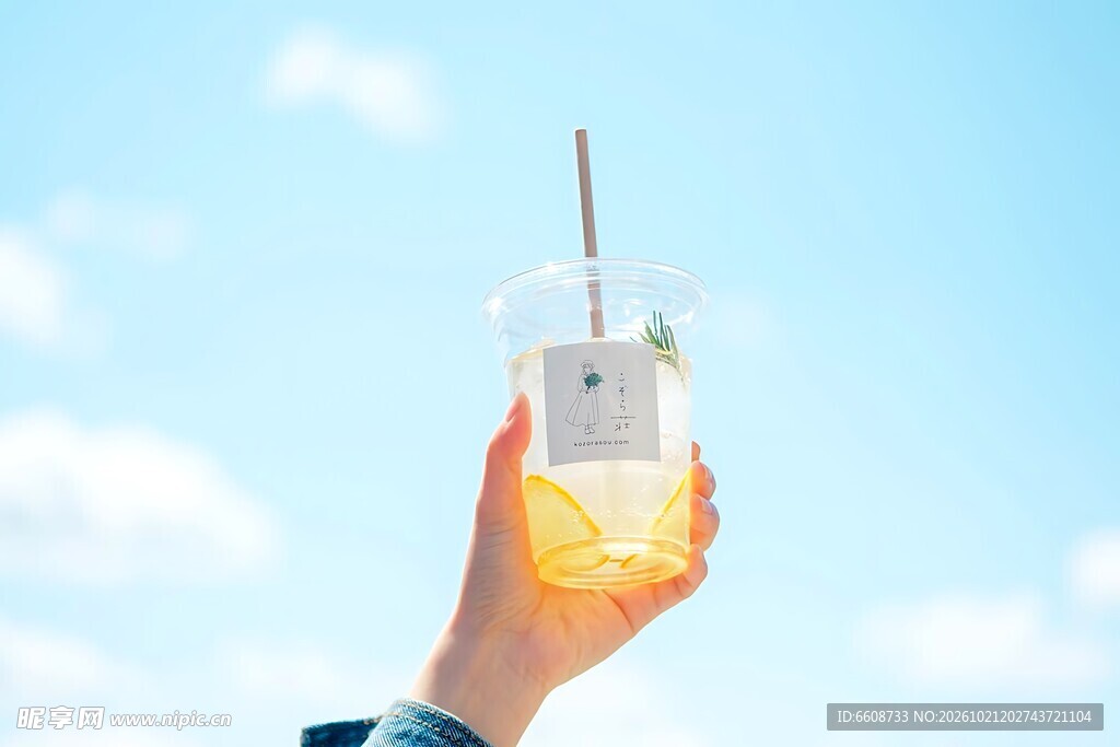 晴空下手持夏日饮品