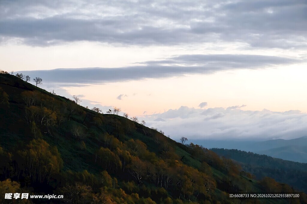 黄昏郊野山坡风景