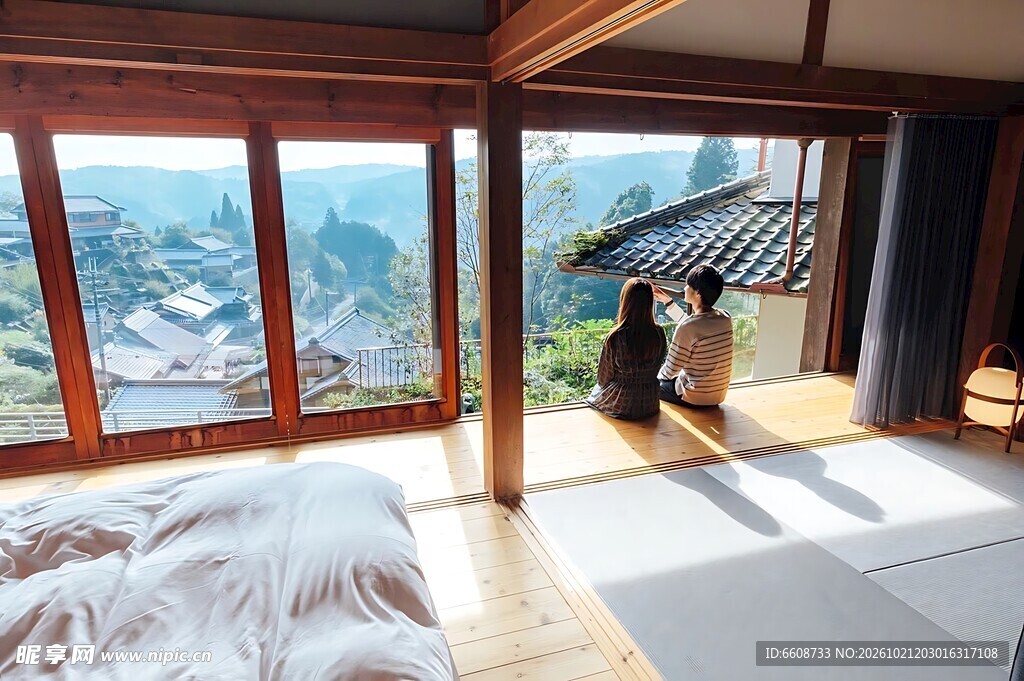 和室窗边双人观景