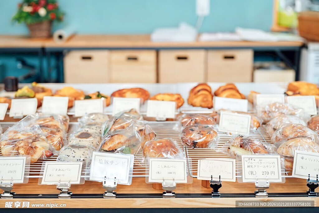 面包店展示柜新鲜烘焙面包