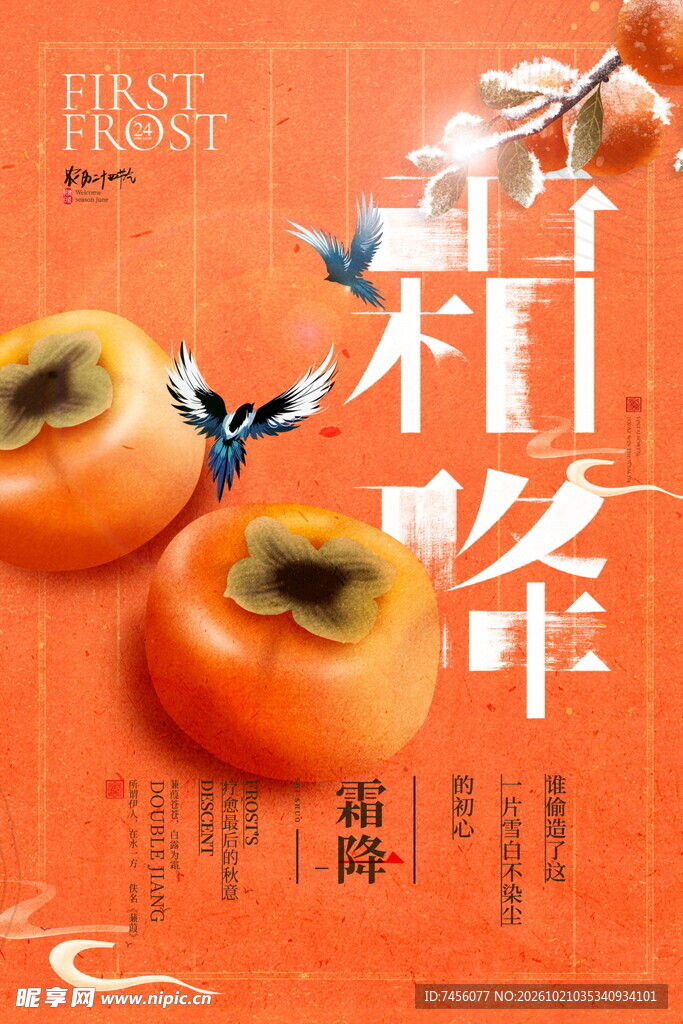 霜降柿子节气海报
