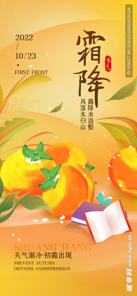 霜降节气柿子手绘海报