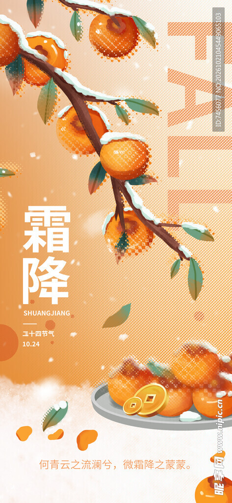 霜降柿子节气插画