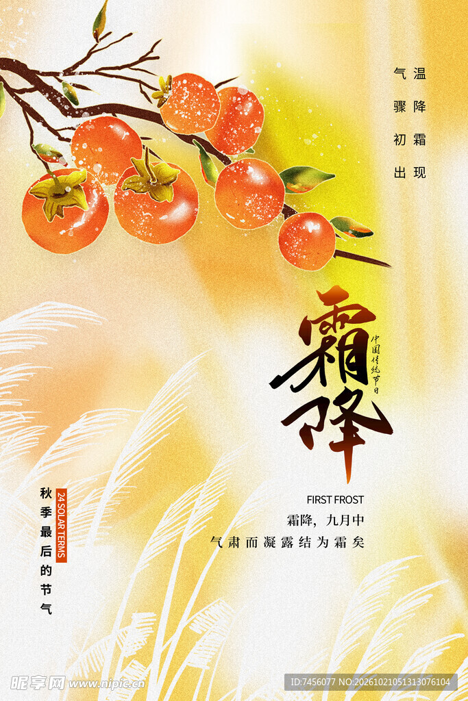 霜降柿子节气国风海报