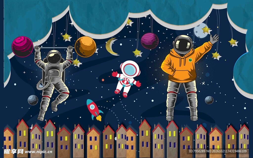 太空宇航员童趣插画