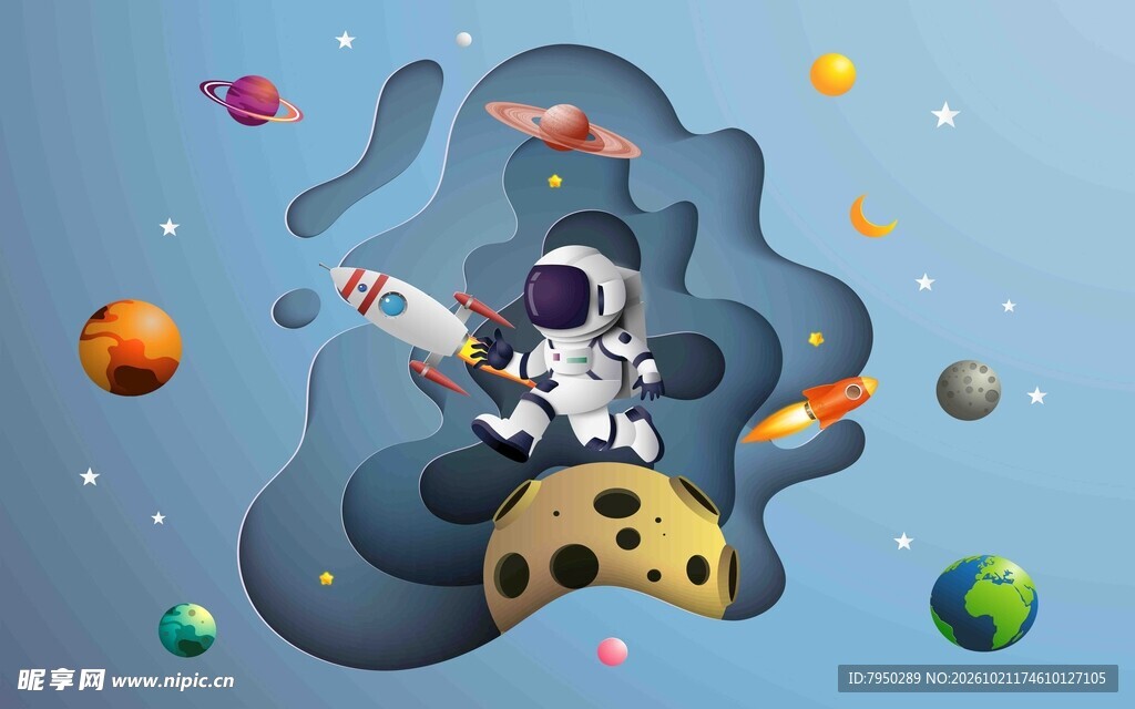 趣味太空宇航员插画
