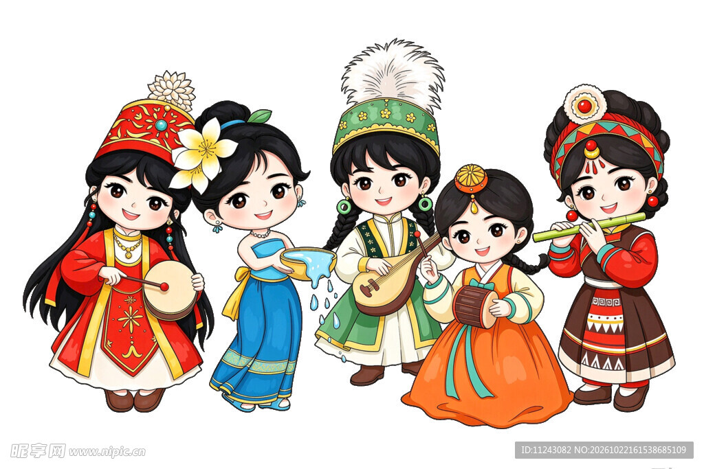 少数民族卡通少女插画