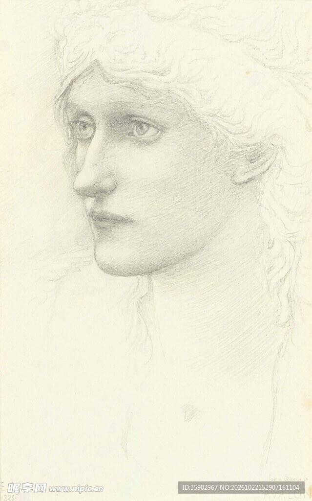 女性侧脸素描手稿