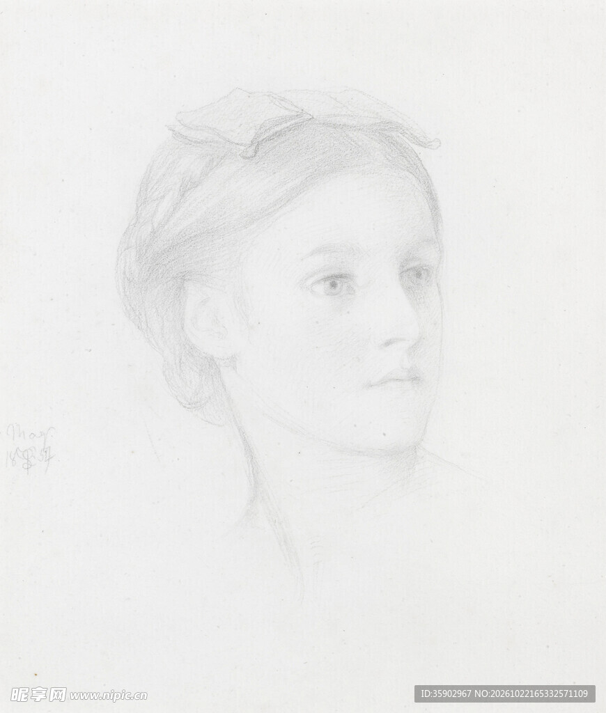 女性头像素描手稿