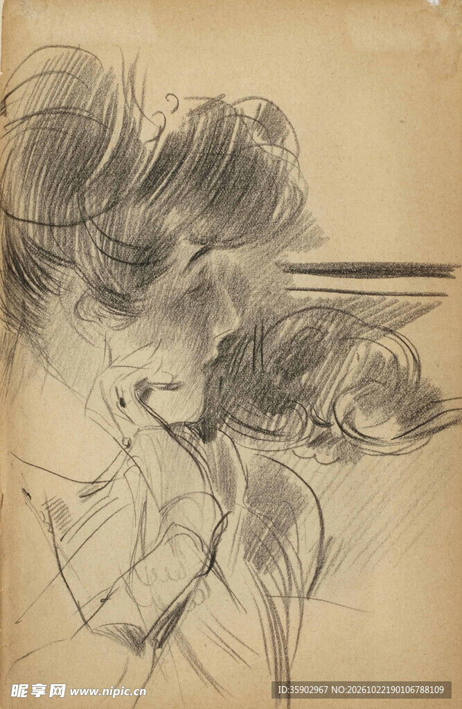 复古女性素描手稿