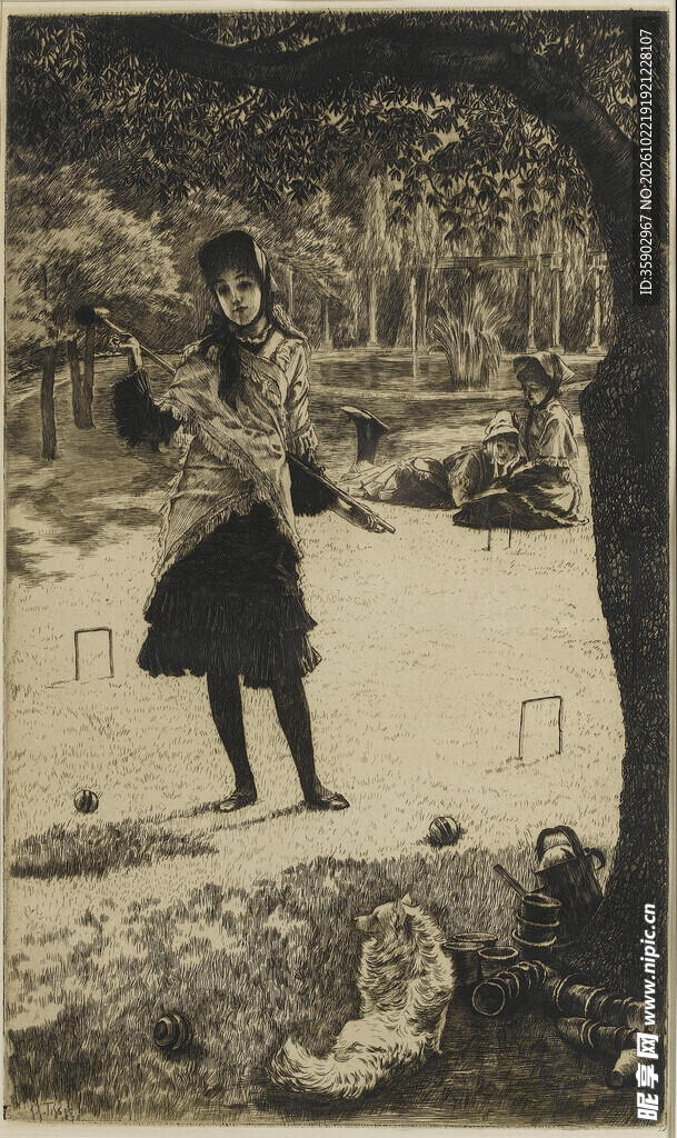 复古版画户外少女