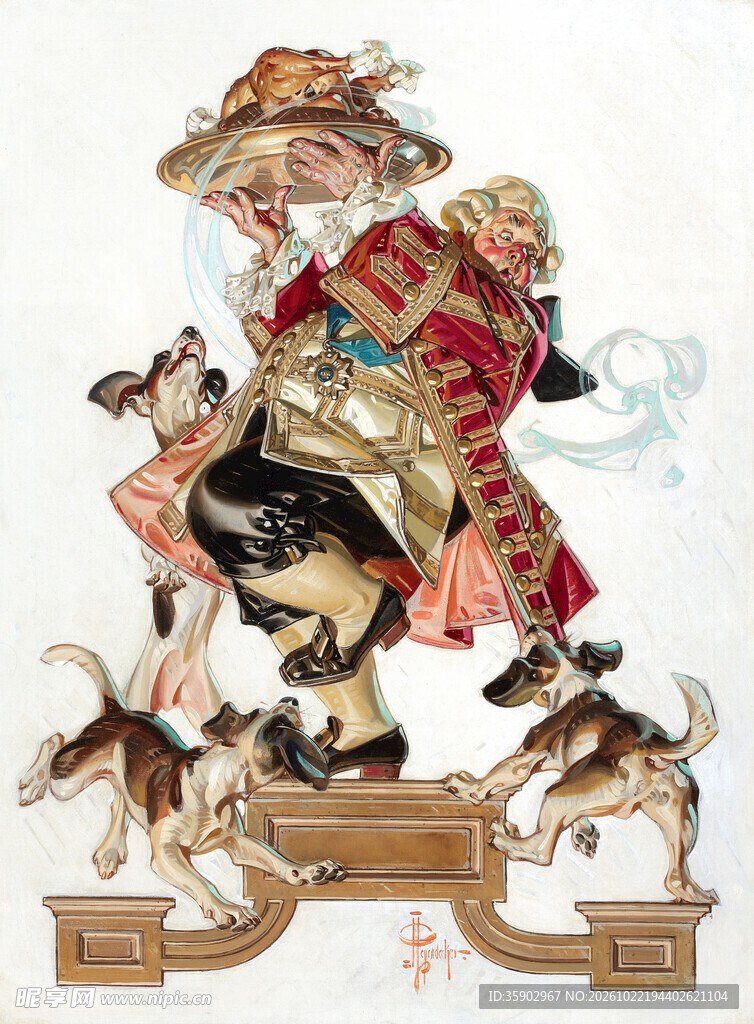 欧式复古贵族猎犬插画
