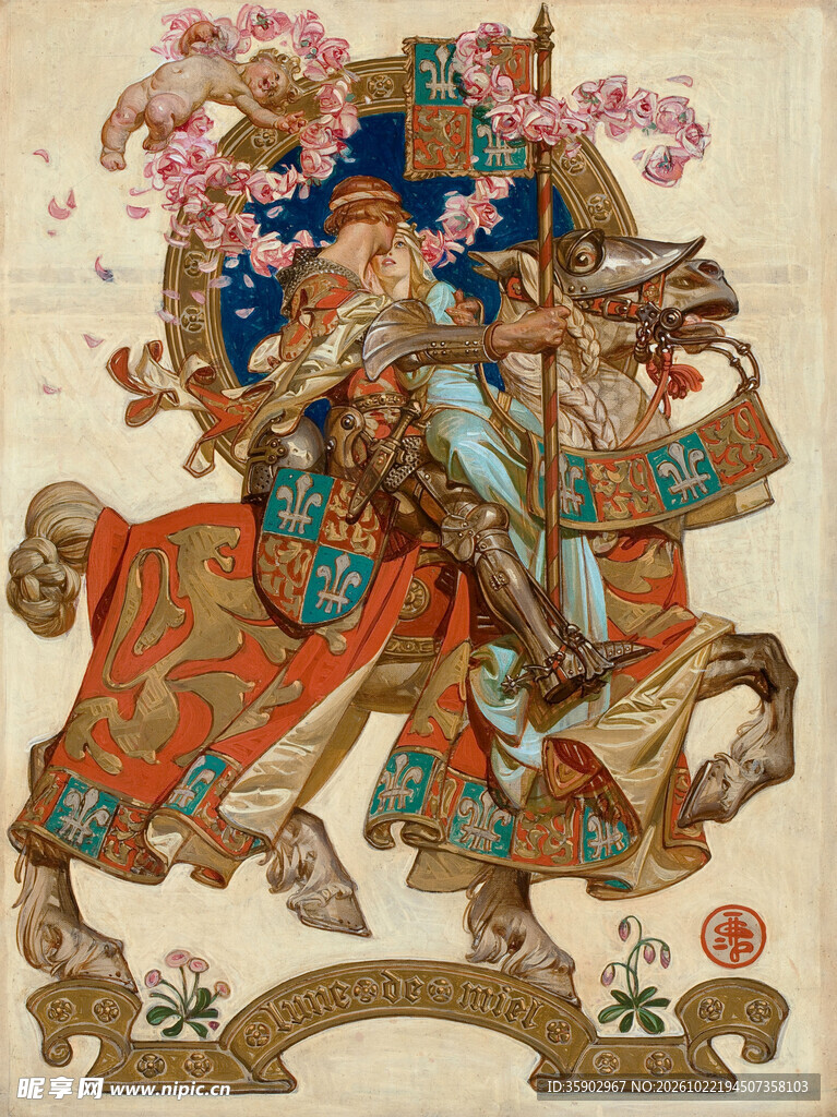 古典骑士纹章装饰插画