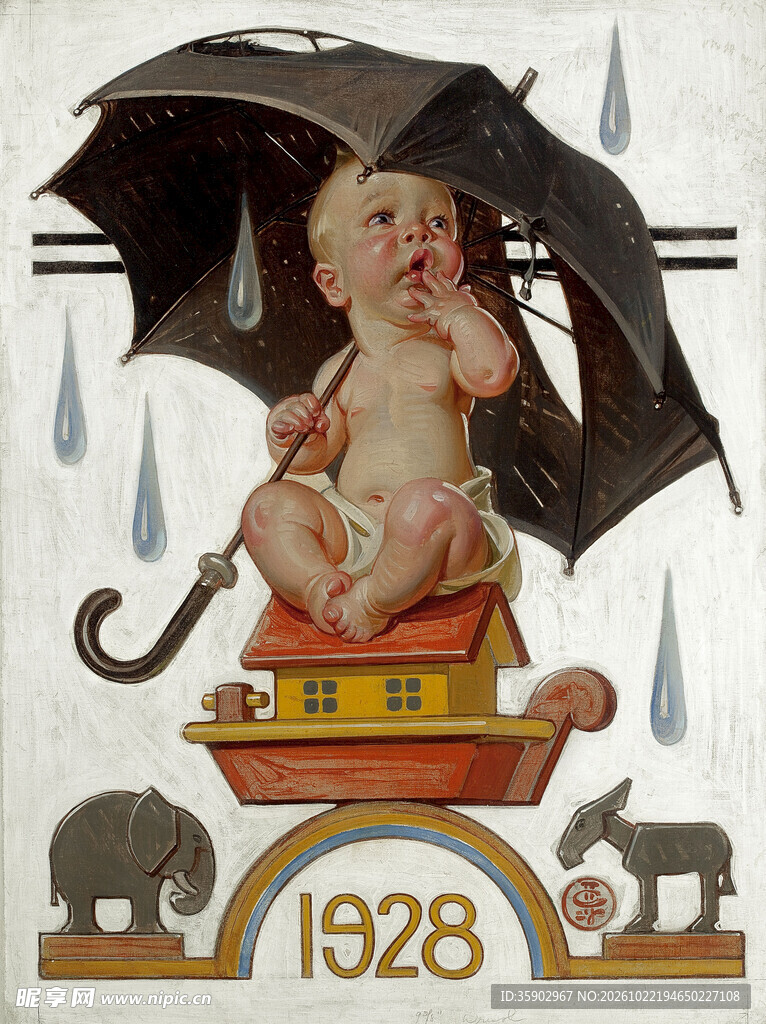 1928年撑伞婴儿复古插画