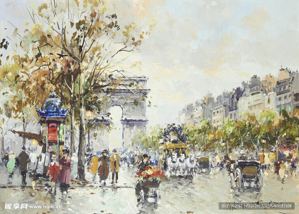 雨后城市街景水彩画