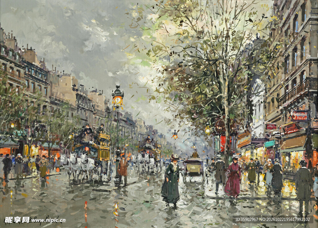 巴黎雨后街景油画