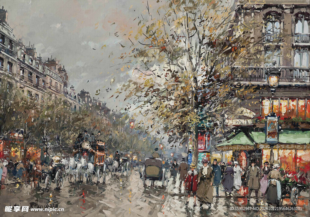 巴黎雨后街景油画
