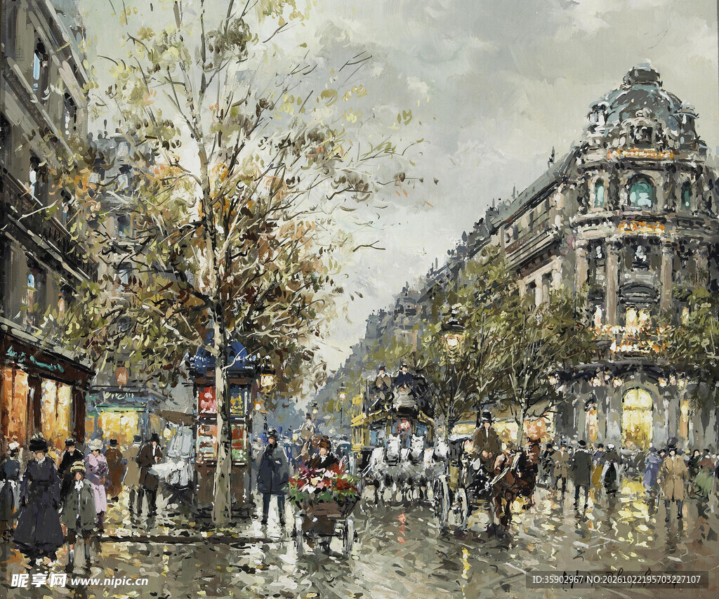 巴黎雨后街景油画