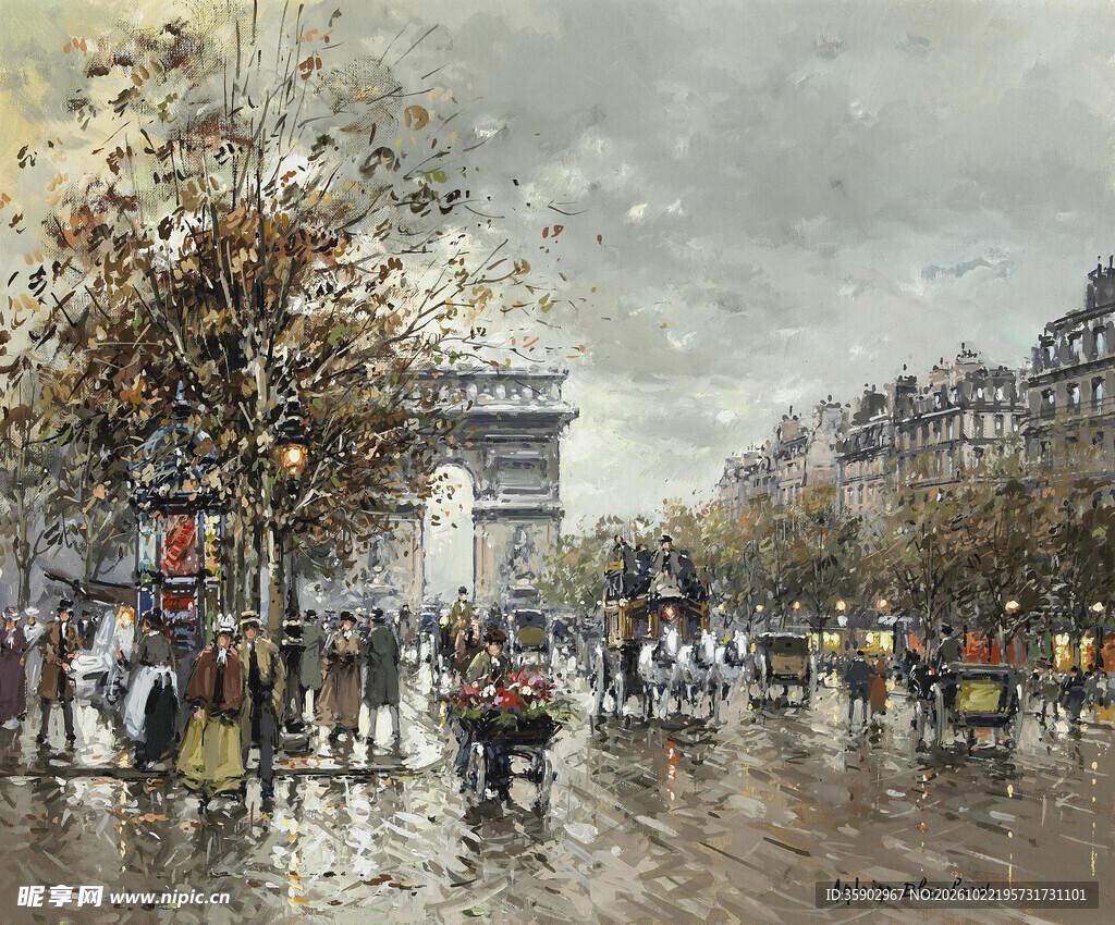 巴黎雨后街景油画